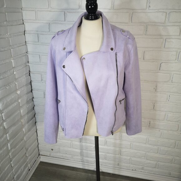 Amanda Green Ladies Size Large Off Set Zip Closure Lilac Bomber Jacket - Picture 5 of 13
